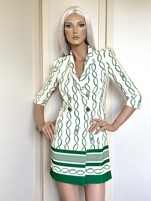 Kleid Jacke Elisabetta Franchi 40 | EF Chain Blazer Dress Green Cream IT40