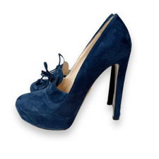 PRADA Calzature Donna Blue Suede Lace Up Suede Platform Heels Pumps Women’s 38