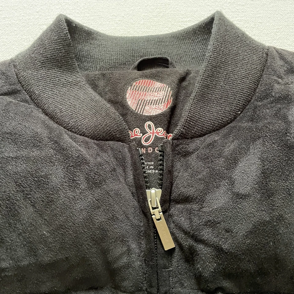 Chaqueta vintage Pepe Jeans London para hombre XL negra terciopelo acolchado Y2K plumón muy rara Foto 3 de 4