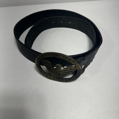 Emporio Armani Jeans Leather Belt Mens Size 38-44 Vintage Accessories Black Wide