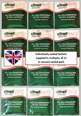 12 x Clinell 2% Chlorhexidine in 70% Alcohol Disposable Disinfectant Wipes NEW
