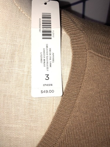 Chicos 3 XL NWT Shell Tan Dakota Wheat Slvls Sweater Tank Med Weight $49 🧡🧡 - Picture 3 of 9