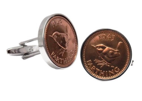 Set monete Farthing 1943 in argento da uomo 80 anni regalo + opzione incisione - Foto 6 di 13