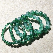 6-14mm Natur Spotted Green Jade Round Gemstone Beads Stretchable Bracelet 7.5 in