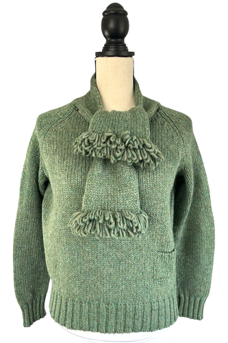 RARE Chanel Green/Metallic Wool Blend Loop Fringe Scarf Sweater Sz Fr 44/US 12 - Picture 5 of 14