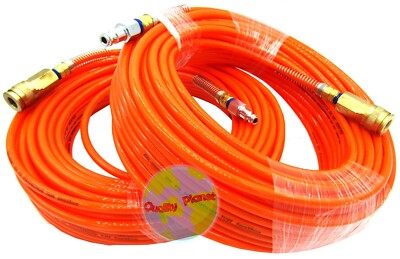 (Qty:2) 100' x 1/4'' NPT Orange Air Compressor PU Hose Roofing Framing + Couplers
