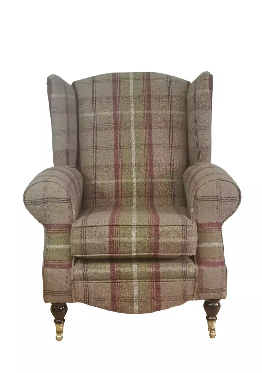 Accent Wing Back Cottage Chair Balmoral Heather Tartan Fabric Dark