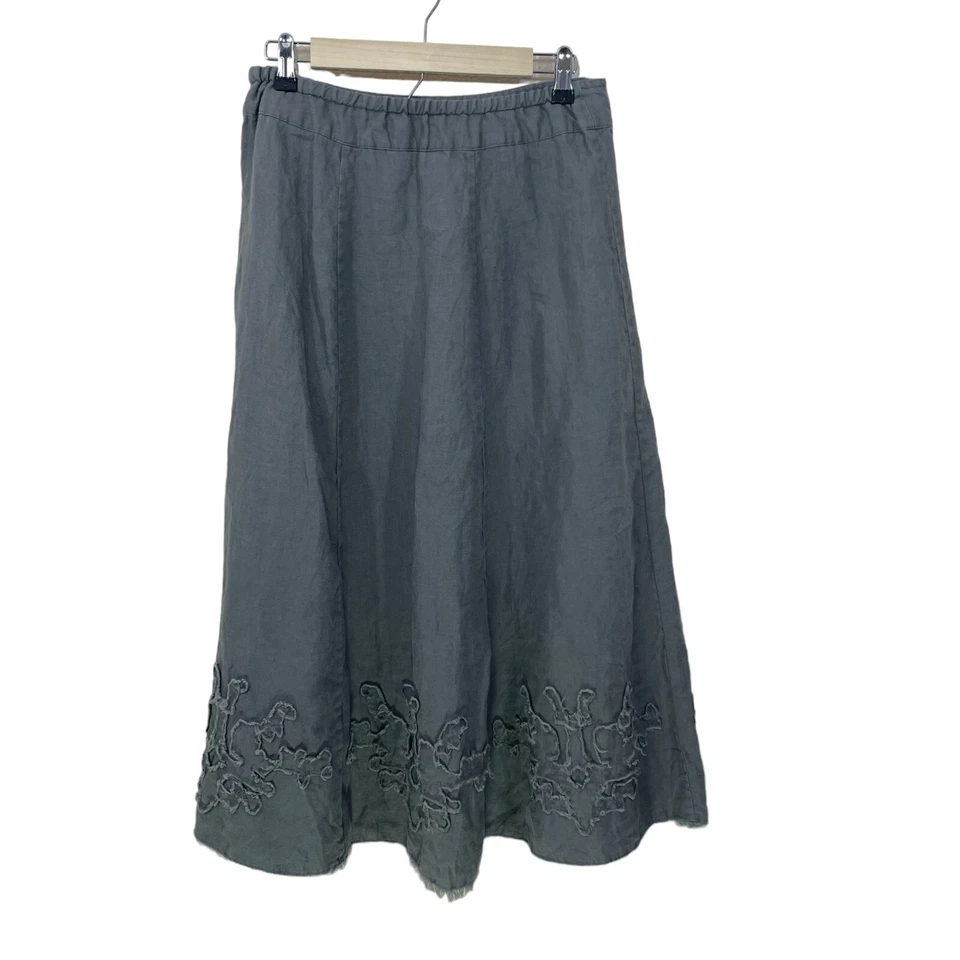Soft Surroundings Size MP Bodrum Beach Linen Midi  Gray Skirt A-line Embroidered - Image 3 of 4