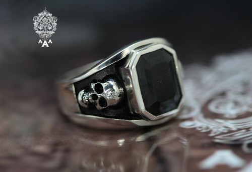 Onyx Silver Skull Ring Unisex Skull Ring Natural Onyx 925 Sterling Silver - Picture 3 of 5