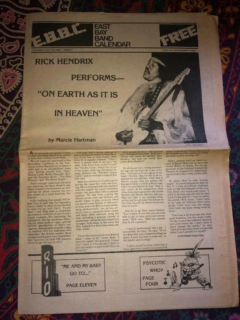 East Bay Band Calendar Newspaper Oct 1979 jazz rock hendrix