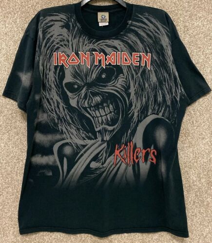 Vintage Liquid Blue Mens Iron Maiden Killers T-Shirt AOP Size 2XL 2004 - 第 1/12 張圖片