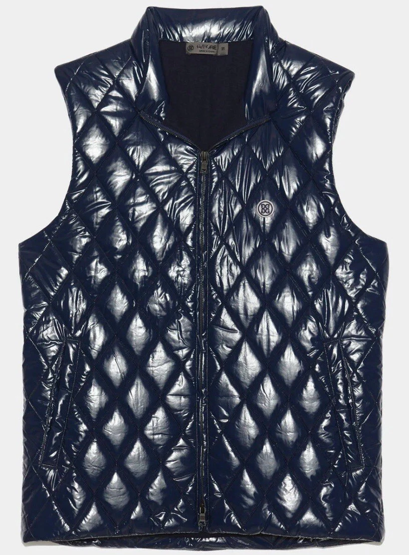 Gilet tampon de golf G/Fore fermeture éclair complète nylon bleu laine doublé matelassé homme petit