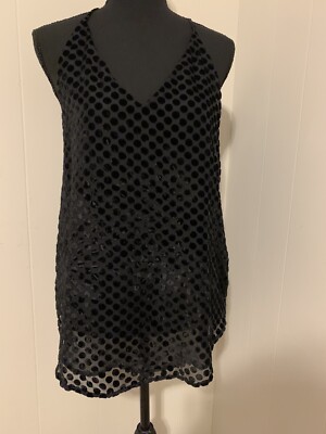 Ann Taylor Loft Black Velvet Polka Dot Top Sheer Lined Womens Size Small S NWT
