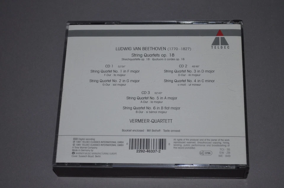 Beethoven - String Quartets Op.18 / Vermeer Quartett / Teldec1 1991 / 3CD - Bild 2 von 2
