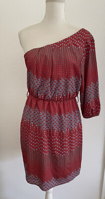 Women's Needle & Thread One Shoulder Red Geometric Print Dress Size Large