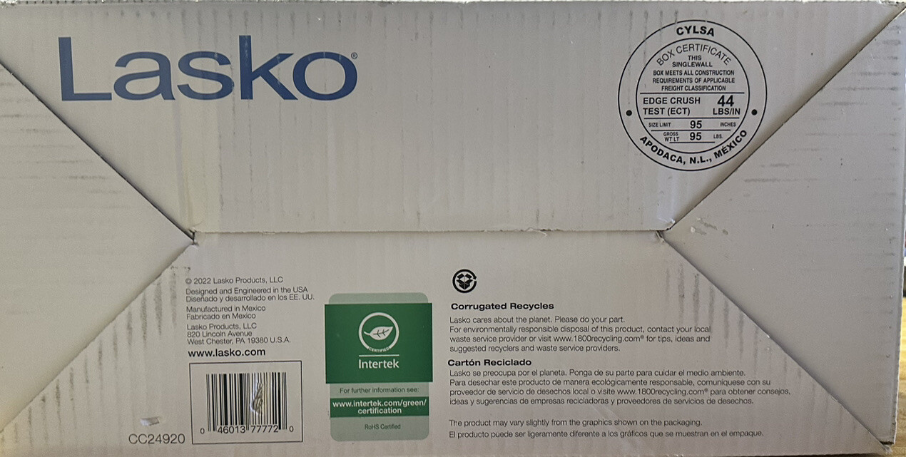 Lasko CC24920 1500W Portable Heater - Black for sale online | eBay
