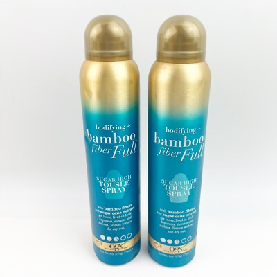 TWO OGX Bodifying Bamboo Fiber Full Sugar High Tousle Spray Hold 6 oz Dents