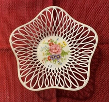 Vintage Porcelain Lattice Ware CEROC CLUJ-NAPOCA Romania Floral Basket as shown