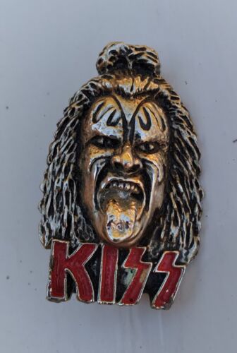 KISS Gene Simmons Face Head Silver Pinback Jewelry No Back Stopers RARE 1980S - Picture 2 of 5