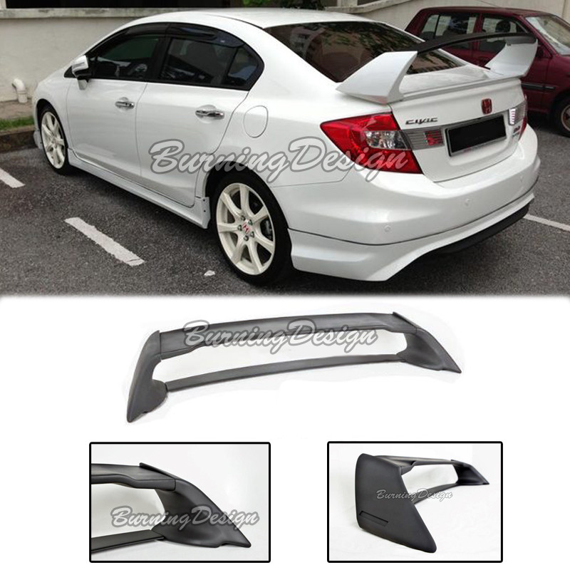 Mugen RR Style Rear Spoiler For 2006-2011 Honda Civic Sedan - Includes Red Emblems 14 thumbnail image