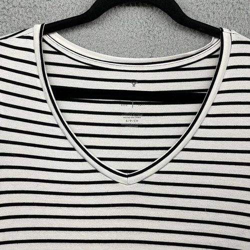 Camiseta para mujer American Eagle blanca negra a rayas manga corta cuello en V talla S - Imagen 2 de 10