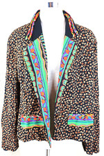 VNTG CAROLE LITTLE Brown Coffee Print Colorful Rayon Blazer Jacket Medium 6 7 8