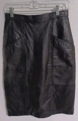 Vintage Bellino Paris Mode Women's Leather Pencil Skirt Size 10 Black  Pockets 