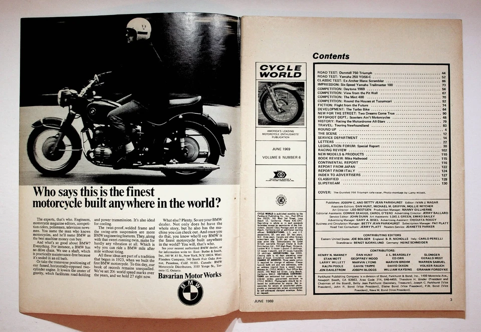 1969 Июнь Cycle World Мотоциклетный Журнал Dunstall 750 Triumph Yamaha 250 - Изображение 2 из 4