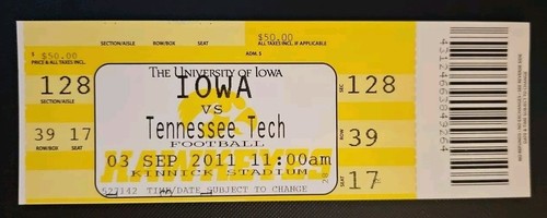 Iowa Hawkeyes Tennessee Tech Football Ticket 9/3 2011 Marvin McNutt 2 TD 140 YDs
