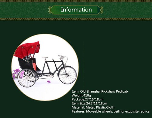 1:10 Scale Miniature 3-Wheel Rickshaw Pedicab Metal Diecast Bikes Collectible - Picture 6 of 8