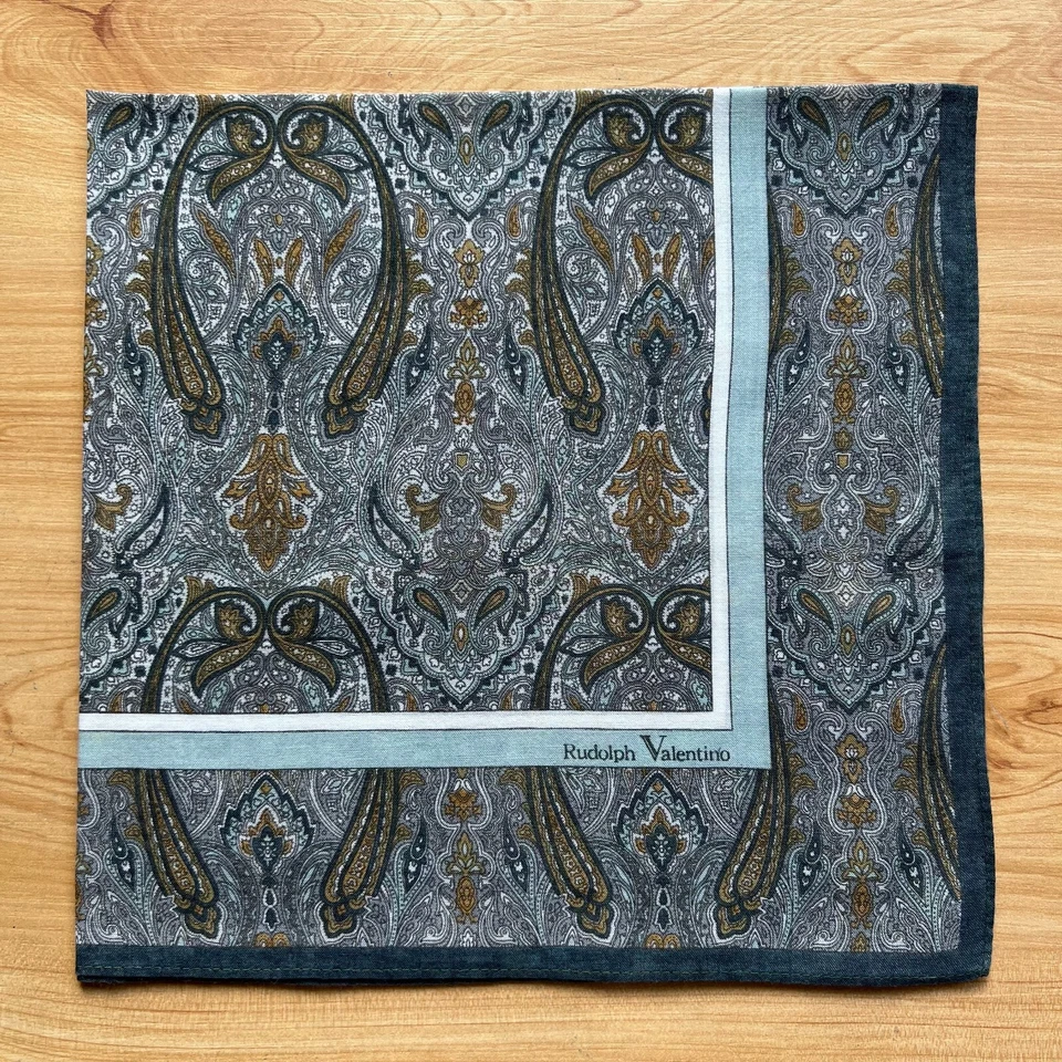 PAÑUELO VINTAGE HOMBRE ARTE VERDE PAISLEY BOLSILLO CUADRADO ALGODÓN 18" A-0295 Foto 3 de 3