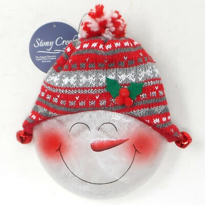 Stony Creek Lightable Glass Christmas Tree Ornament Snowman Pom Beanie Hat X78A