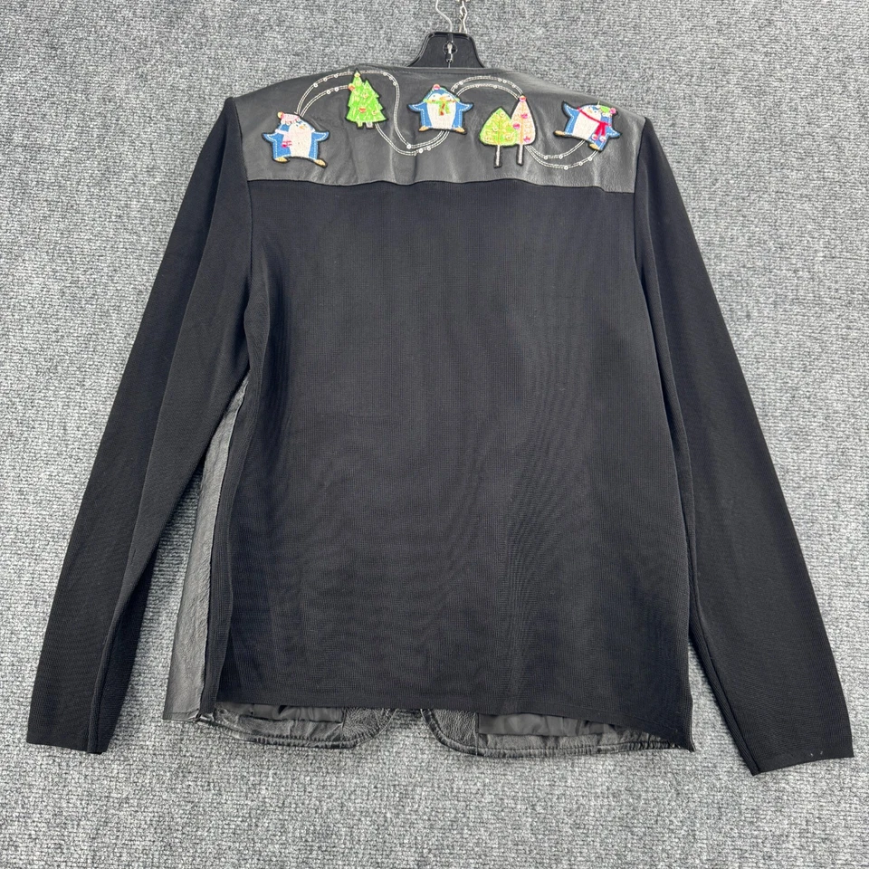 Suéter Peter Nygard Mujer Grande Cuero Negro Suéter Navidad Vacaciones Invierno Foto 2 de 4