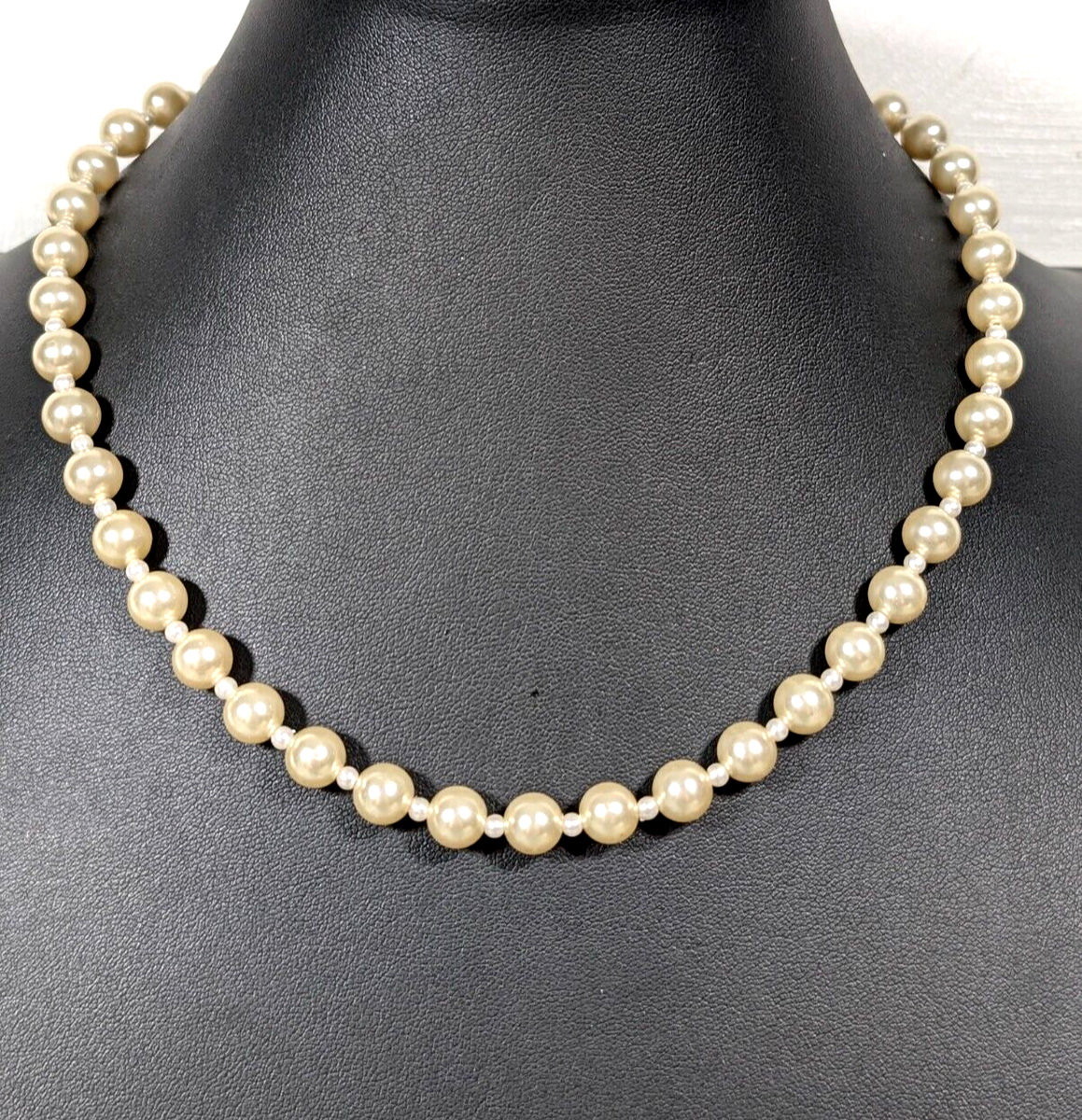 Cream Off White Faux Pearl Round 8mm Bead Toggle Necklace Bridal
