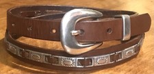 Fossil Women  s Brown Leather Belt with Conchos Western Cowgirl Size M 3/4  Wide
