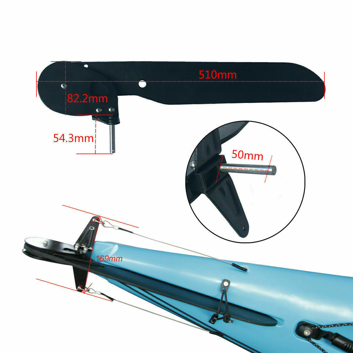 Kayak Boat Tail Rudder Direction Control Steering System Kit with Foot