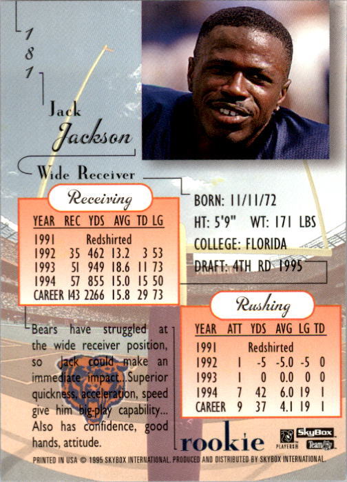 1995 SkyBox Premium Football Card 181 Jack Jackson Rookie eBay