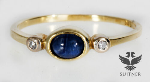 wunderschöner Saphir Diamant Ring 585 Gold Gr. 52 Kornblumen Blau - Afbeelding 1 van 5