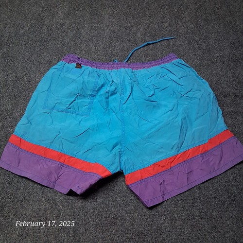 Vintage Ocean Pacific Mesh Lined Nylon Swim Trunks Adult Size Large Blue Striped - Picture 3 of 9