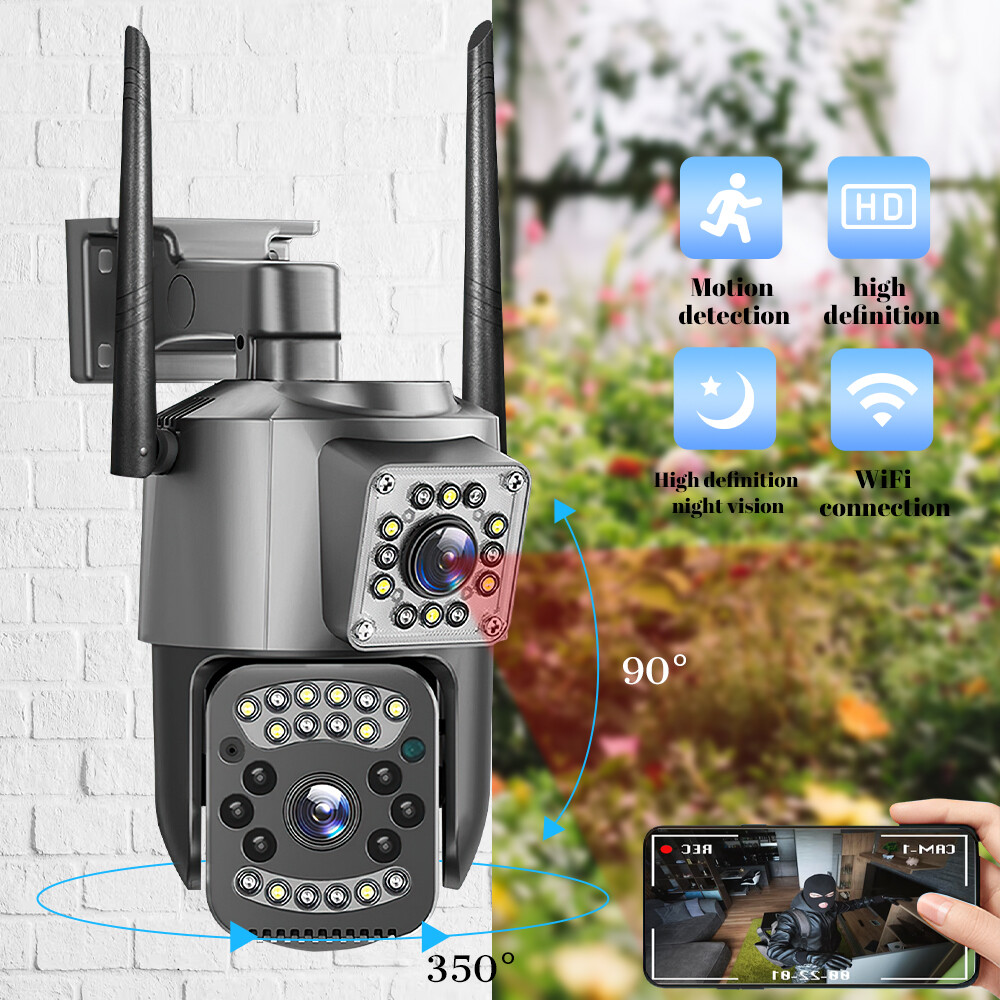 Outdoor Wireless WiFi IP Camera V380 Pro APP Control Dual Lens PTZ Security Cam