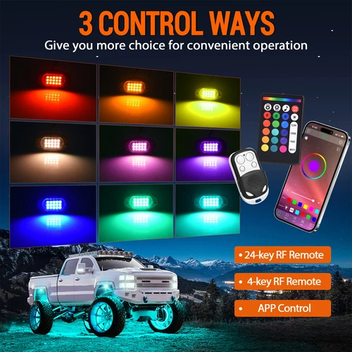Luces de roca LED RGB para Jeep todoterreno camión UTV ATV 8 cápsulas debajo de la carrocería luz de rueda - Imagen 3 de 9