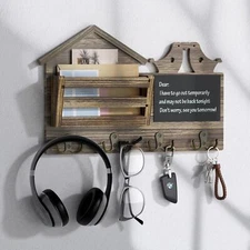 Wall Mount Key Holder with Mail Organizer Shelf Rustic Home Decor for Entryway