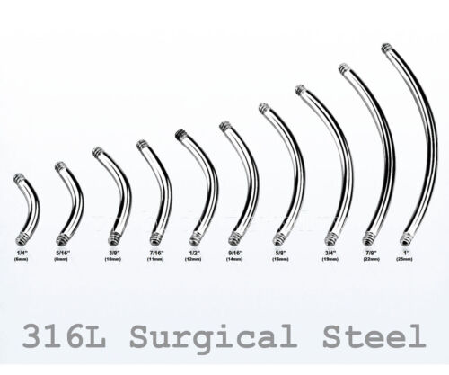 Surgical Steel Curved Barbell Post Eyebrow Ring 20G 18G 16G 14G 12G 10G Threaded