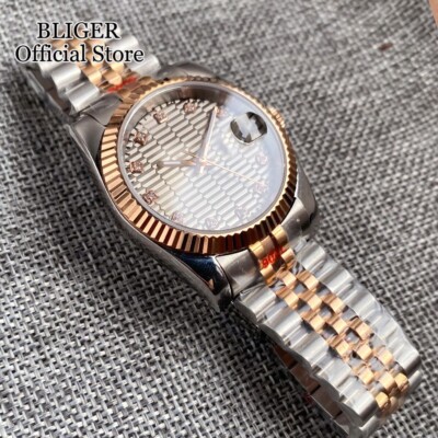 36mm Rose Gold Diamond Index Japan NH35A Steel Mechanical Watch