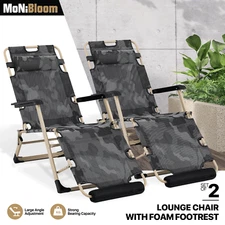 Set of 2 Patio Lounge Chair Foldable Adjustable Positions Reclinable w/Headrest