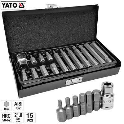 15-tlg HEX Schraubendreher Bits Set Bitsatz Steckschlüssel H4-H12 Innensechskant