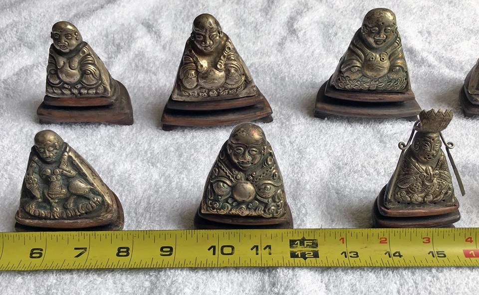 Budas felizes chineses antigos de prata genuína, dinastia Qing C.1800, muito raros - Imagem 2 de 4