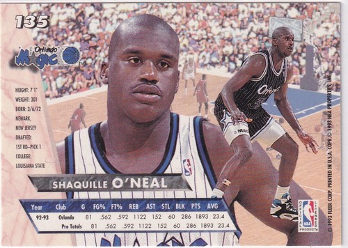 1993-94 Fleer Ultra No. 135 Shaquille O'Neal Rookie - Bild 2 von 2