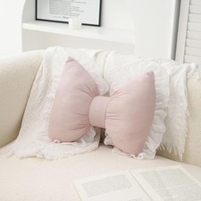 Lace Bowknot Throw Pillow Pink Bow Cushion for Sofa Bed Decor UK