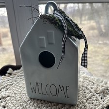 Rae Dunn Baby Blue color   Welcome  Birdhouse Table Decor with Ribbon and Bird